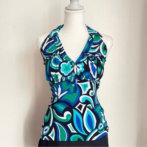 XOXO Halter Top Small Blue Green Fairy Floral Boho Summer Tank Top Y2K